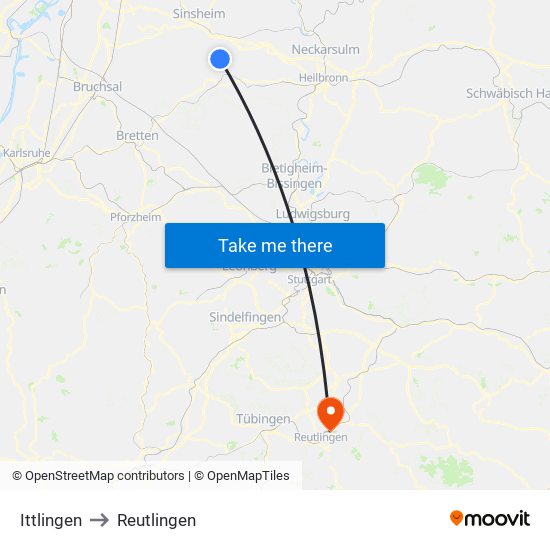 Ittlingen to Reutlingen map