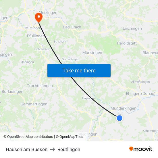 Hausen am Bussen to Reutlingen map