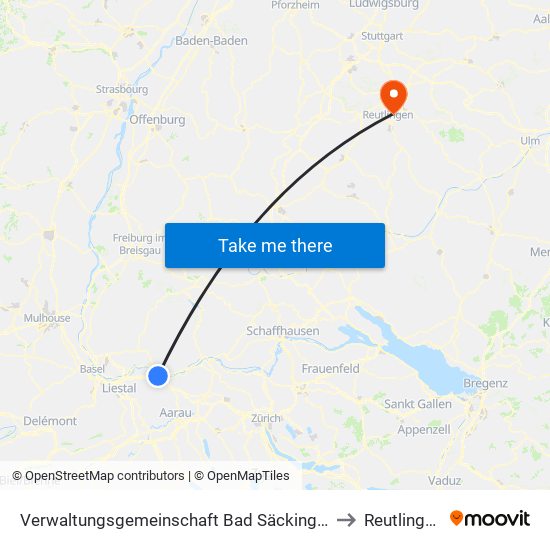 Verwaltungsgemeinschaft Bad Säckingen to Reutlingen map