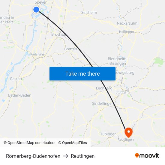 Römerberg-Dudenhofen to Reutlingen map