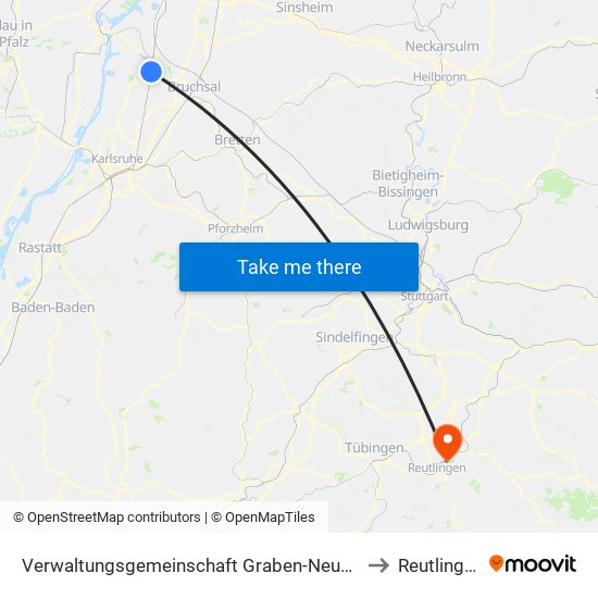 Verwaltungsgemeinschaft Graben-Neudorf to Reutlingen map