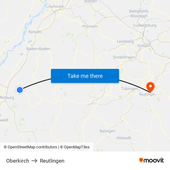 Oberkirch to Reutlingen map