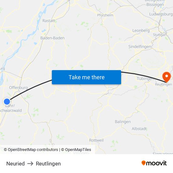 Neuried to Reutlingen map