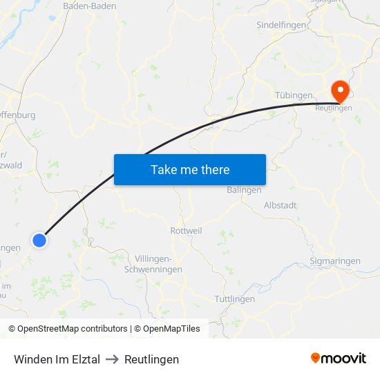 Winden Im Elztal to Reutlingen map