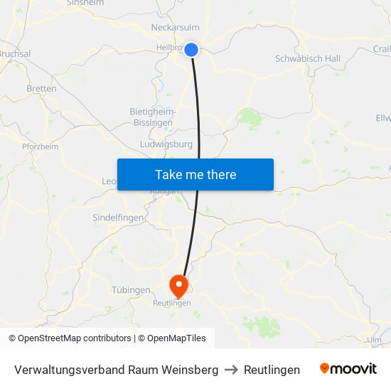 Verwaltungsverband Raum Weinsberg to Reutlingen map