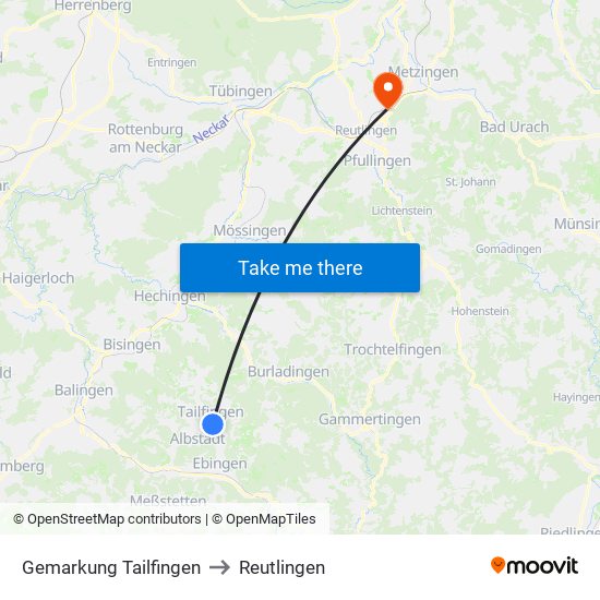 Gemarkung Tailfingen to Reutlingen map