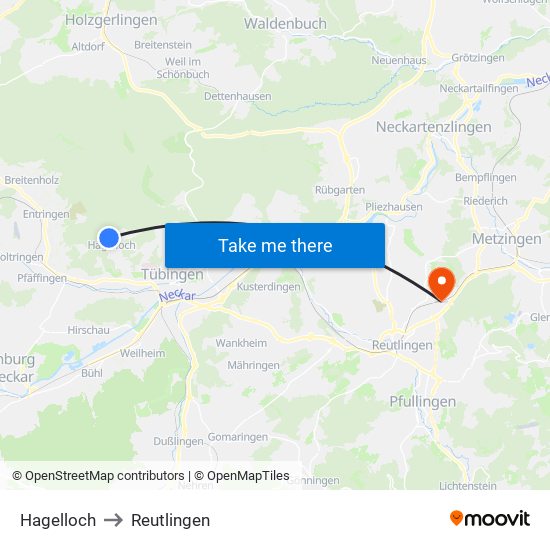 Hagelloch to Reutlingen map