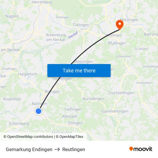 Gemarkung Endingen to Reutlingen map