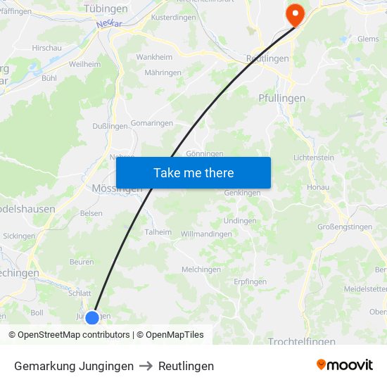 Gemarkung Jungingen to Reutlingen map