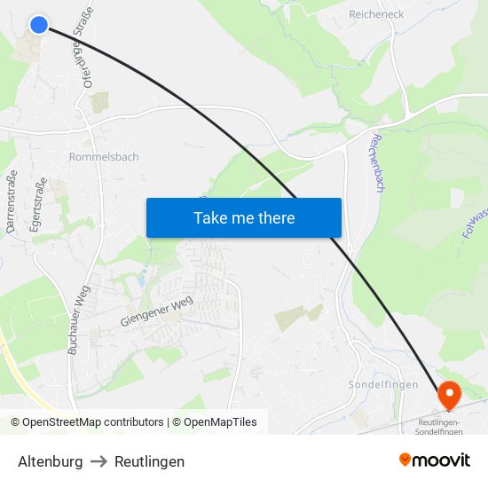Altenburg to Reutlingen map