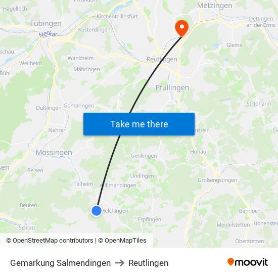 Gemarkung Salmendingen to Reutlingen map