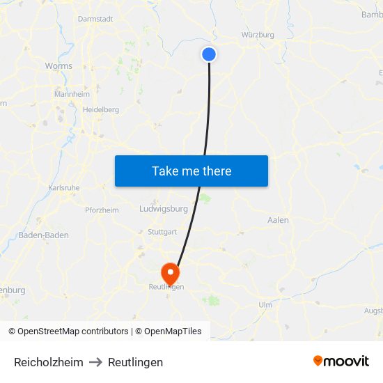 Reicholzheim to Reutlingen map