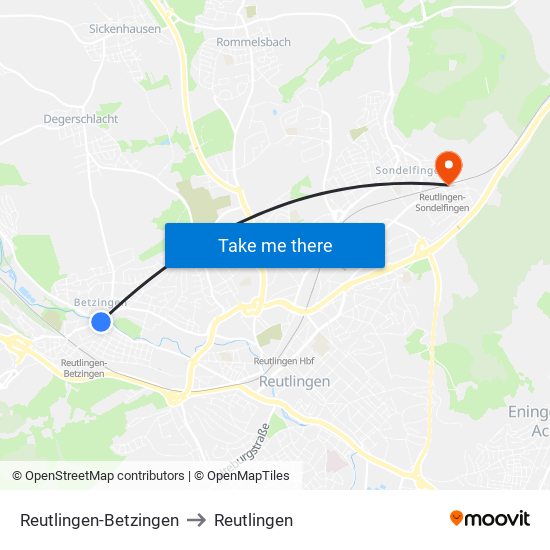 Reutlingen-Betzingen to Reutlingen map