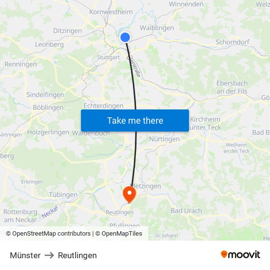 Münster to Reutlingen map