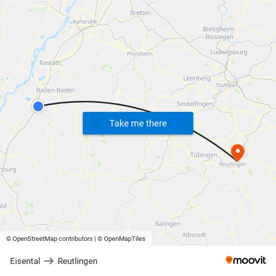 Eisental to Reutlingen map