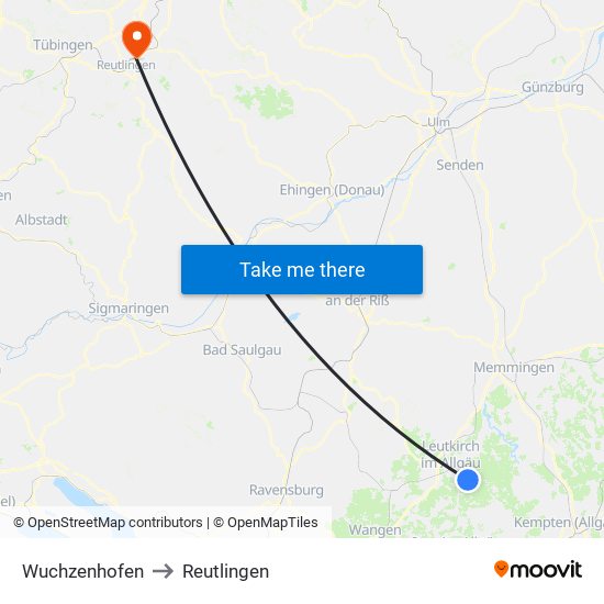 Wuchzenhofen to Reutlingen map