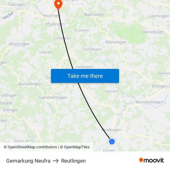 Gemarkung Neufra to Reutlingen map