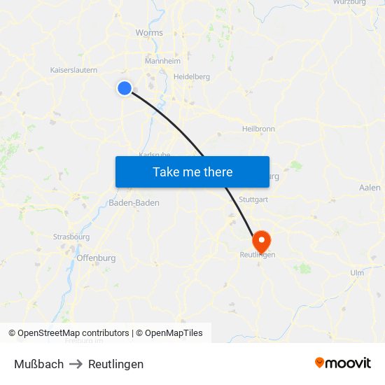 Mußbach to Reutlingen map