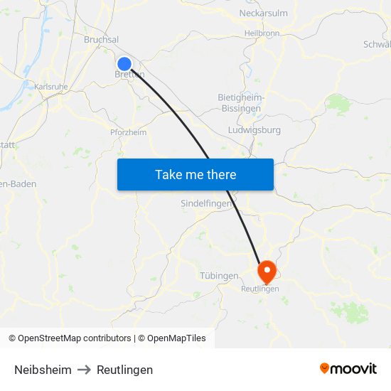 Neibsheim to Reutlingen map