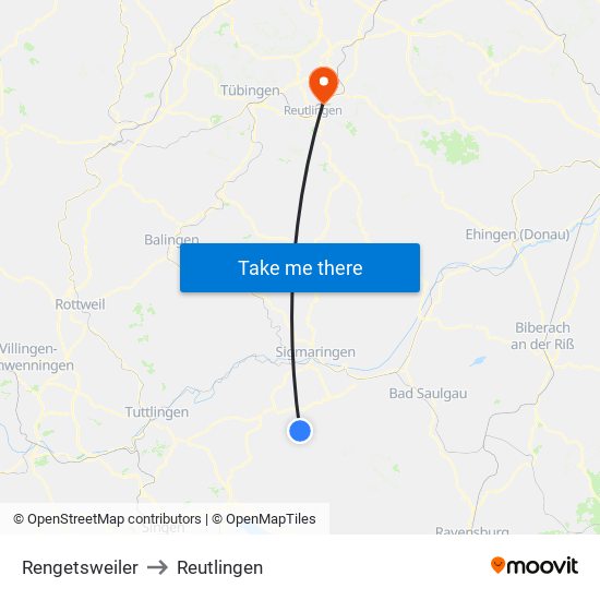 Rengetsweiler to Reutlingen map