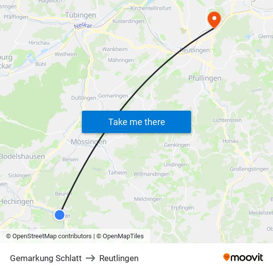 Gemarkung Schlatt to Reutlingen map