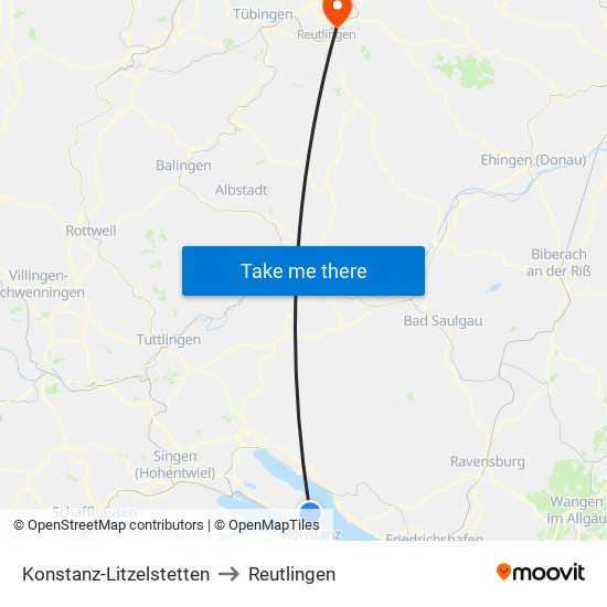 Konstanz-Litzelstetten to Reutlingen map