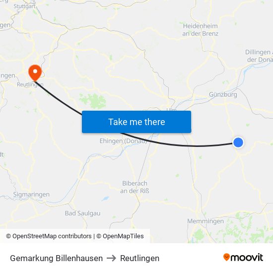 Gemarkung Billenhausen to Reutlingen map