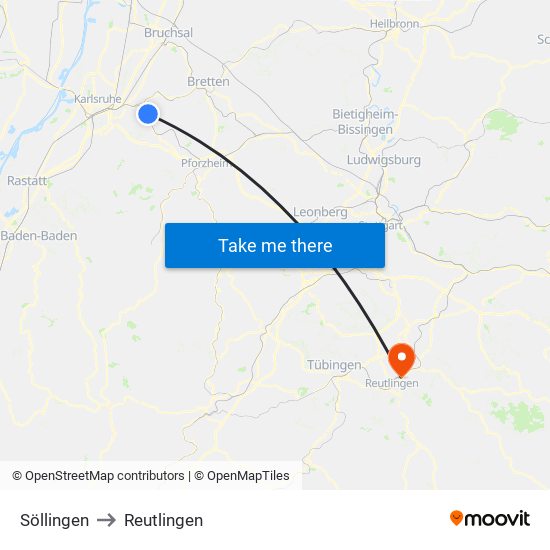 Söllingen to Reutlingen map