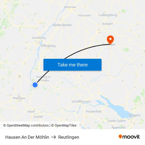 Hausen An Der Möhlin to Reutlingen map