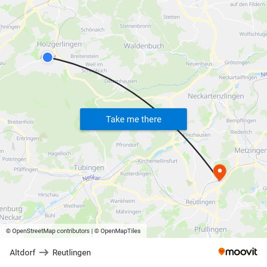 Altdorf to Reutlingen map