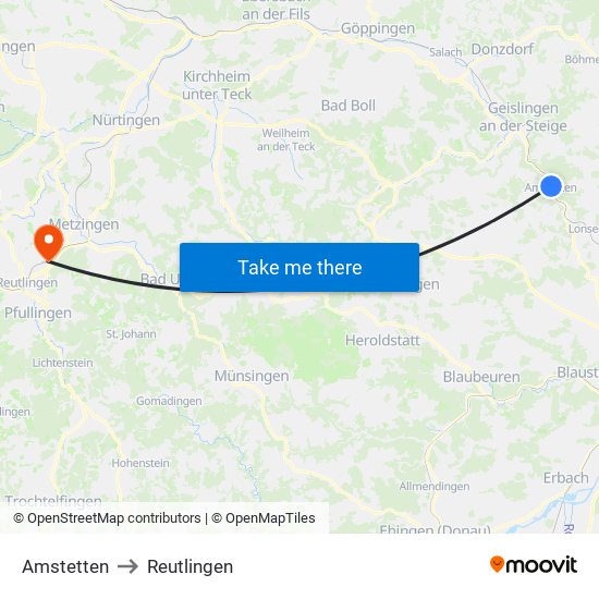 Amstetten to Reutlingen map