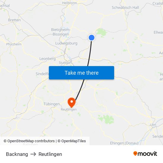 Backnang to Reutlingen map