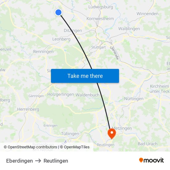 Eberdingen to Reutlingen map