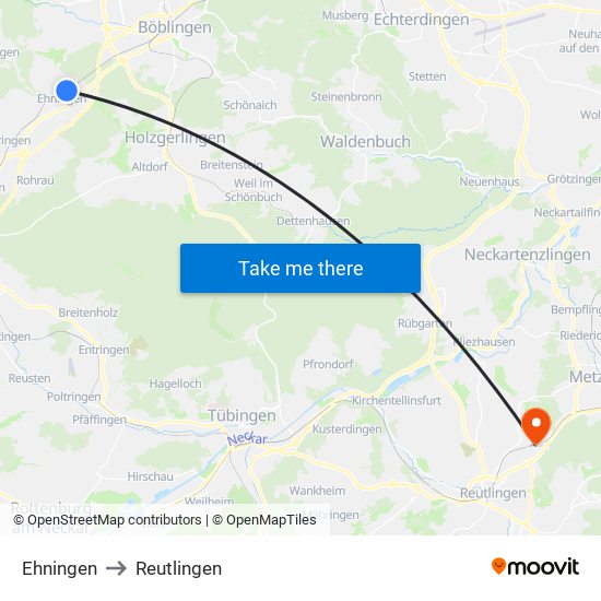 Ehningen to Reutlingen map