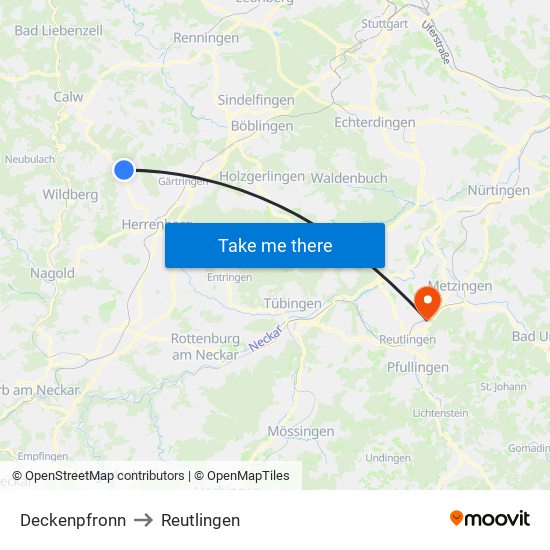 Deckenpfronn to Reutlingen map