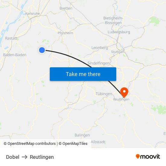 Dobel to Reutlingen map