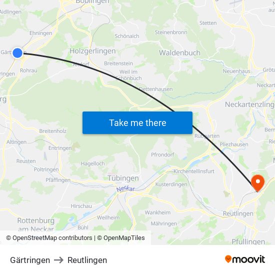 Gärtringen to Reutlingen map