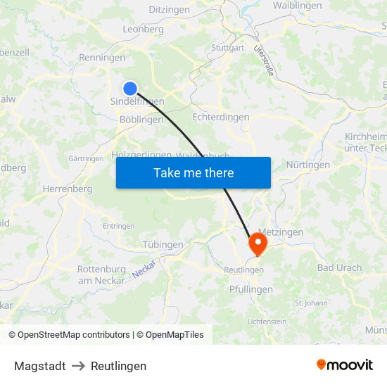 Magstadt to Reutlingen map