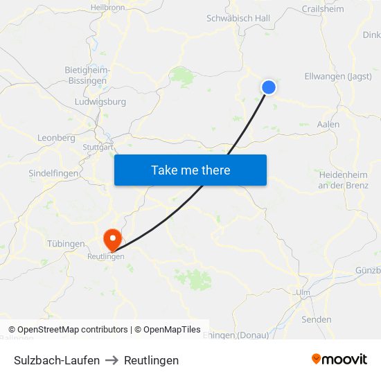 Sulzbach-Laufen to Reutlingen map