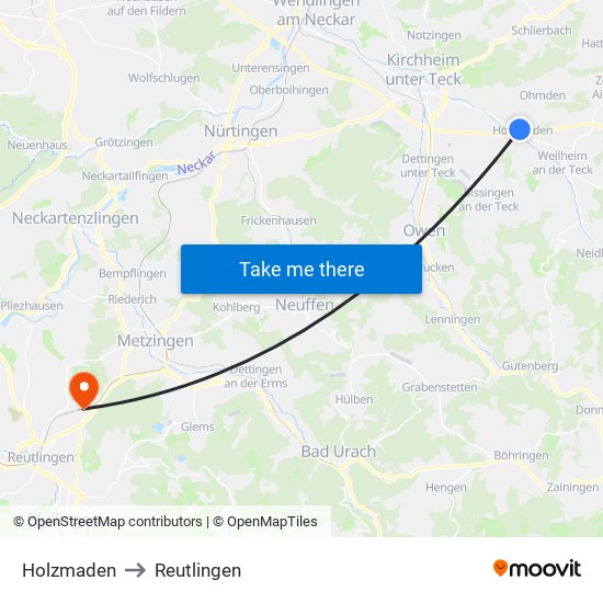 Holzmaden to Reutlingen map