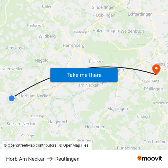 Horb Am Neckar to Reutlingen map