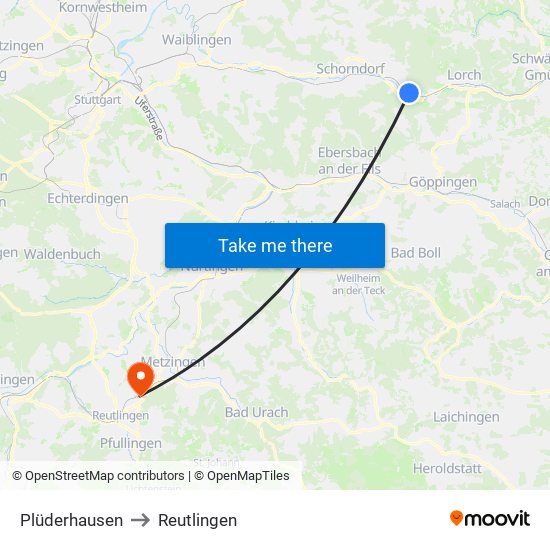 Plüderhausen to Reutlingen map