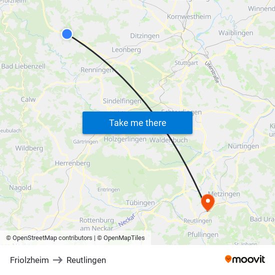 Friolzheim to Reutlingen map