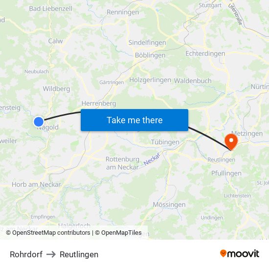 Rohrdorf to Reutlingen map