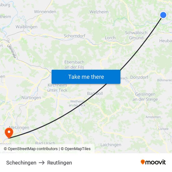 Schechingen to Reutlingen map