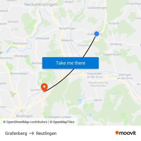 Grafenberg to Reutlingen map