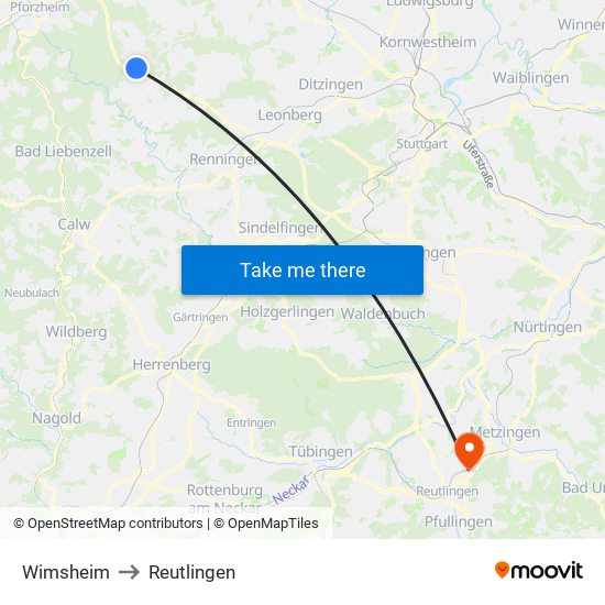 Wimsheim to Reutlingen map