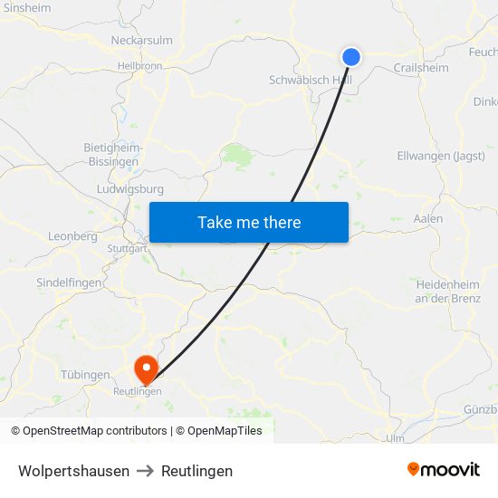 Wolpertshausen to Reutlingen map