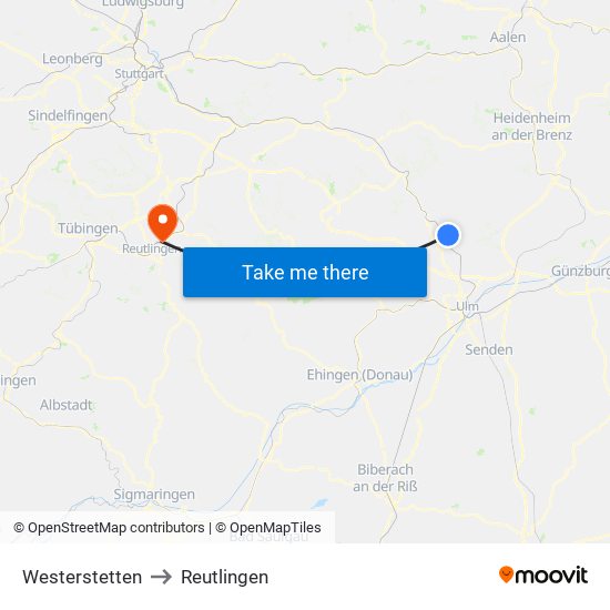 Westerstetten to Reutlingen map