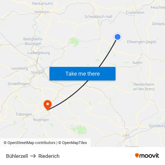 Bühlerzell to Riederich map